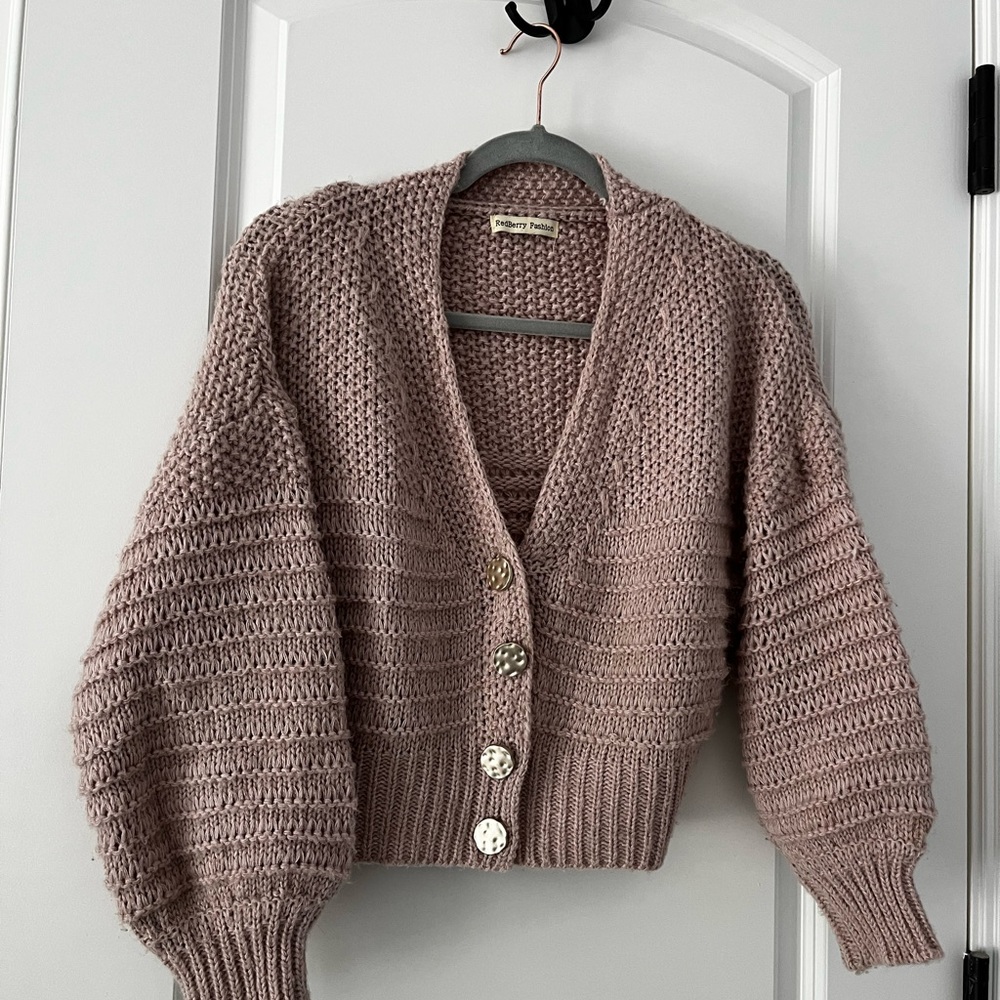 Vrg Girl Chunky Knit Cardigan - Mauve/ Pink